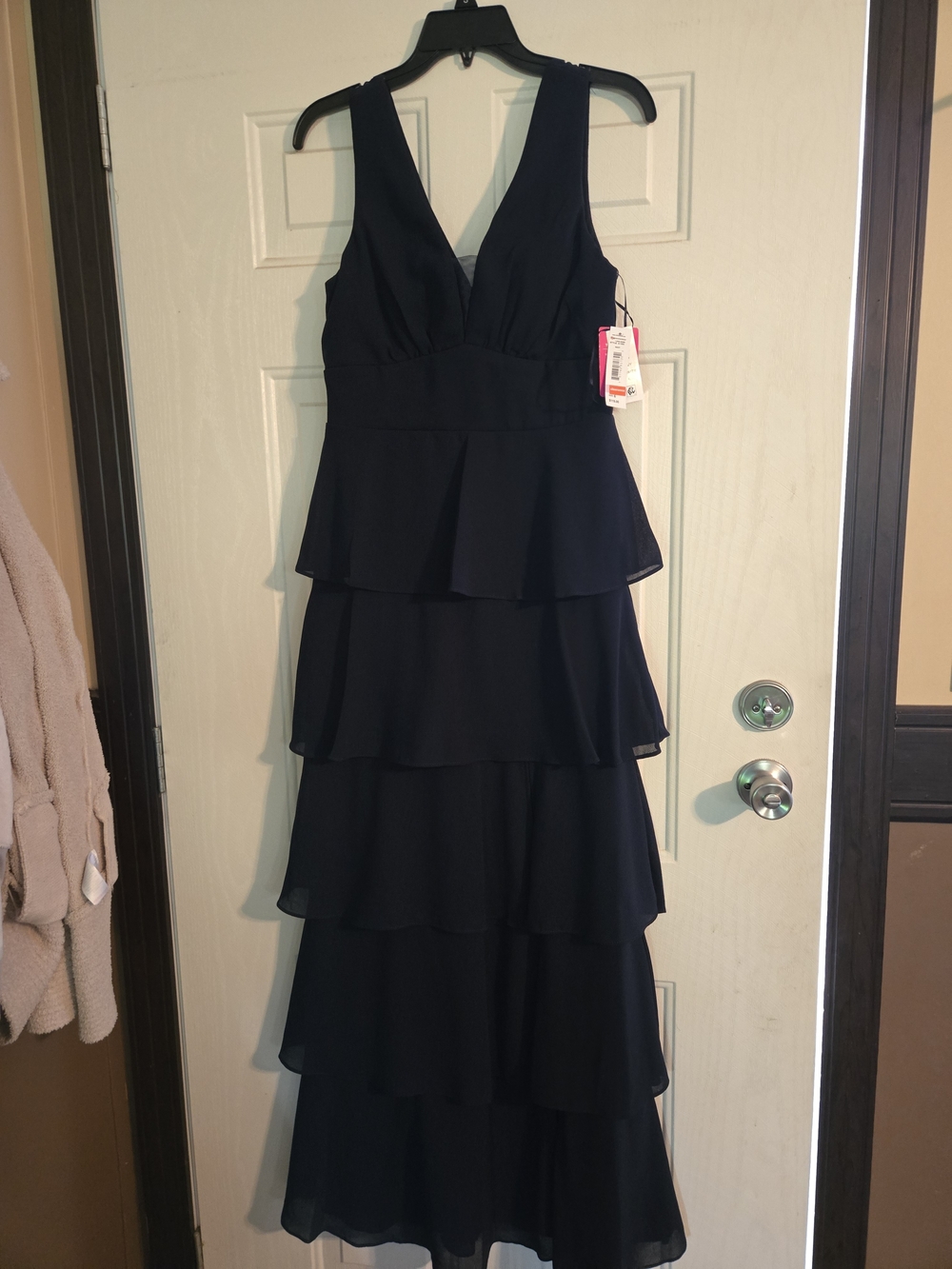 V-Neck Black Tiered Maxi Dress with Sleeveless Bodice